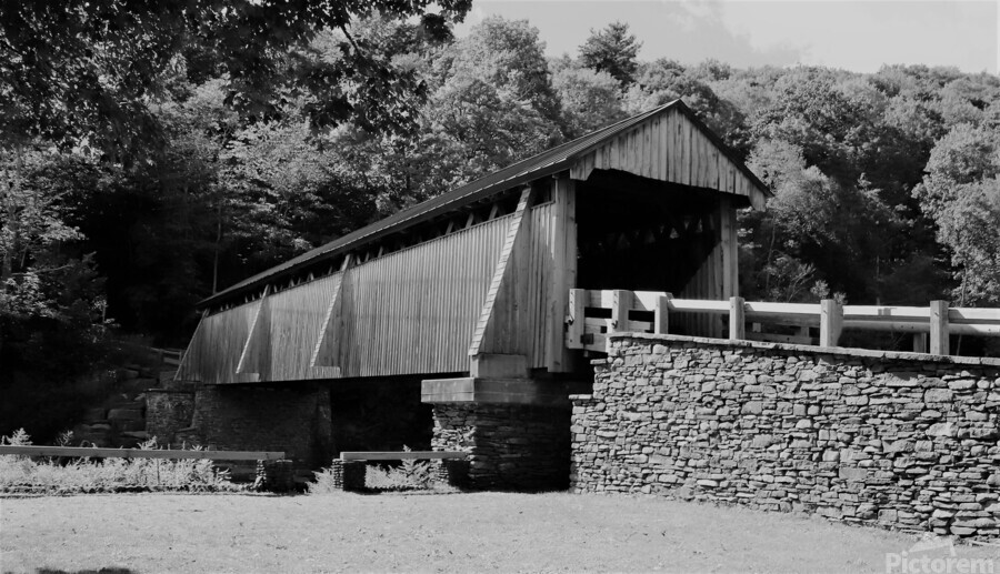 Beaverkill Covered Bridge In Black and White  Print