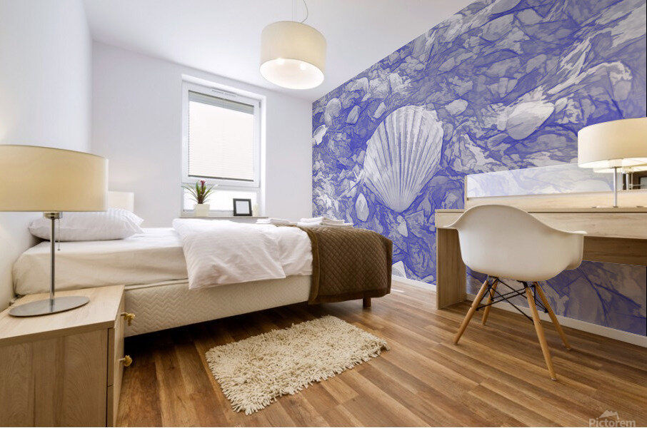 Scallop Shell On Blue and White Mural print