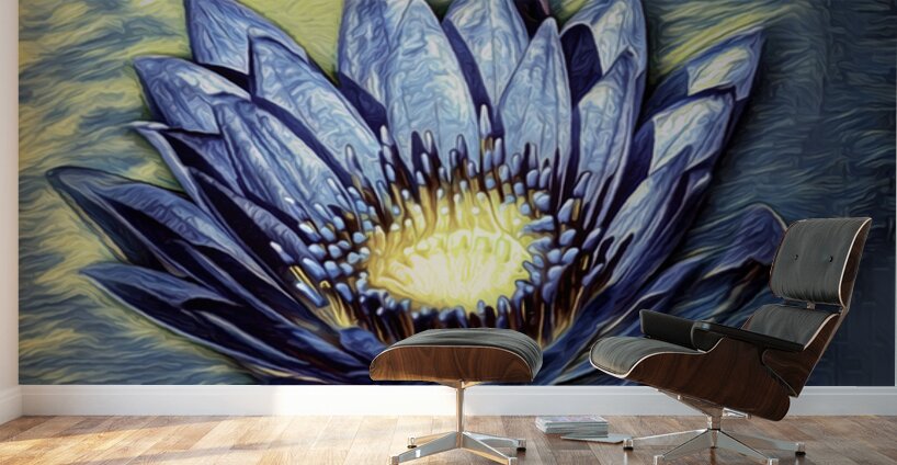 Blue Abstract Waterlily  Wall Murals