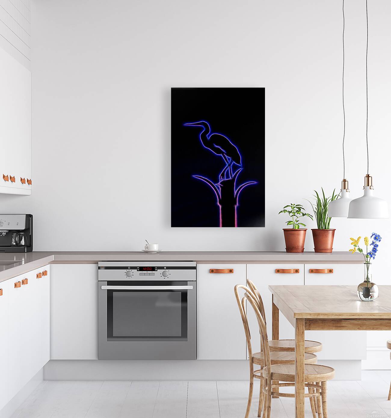 Neon Silhouette Of An Egret Reproduction