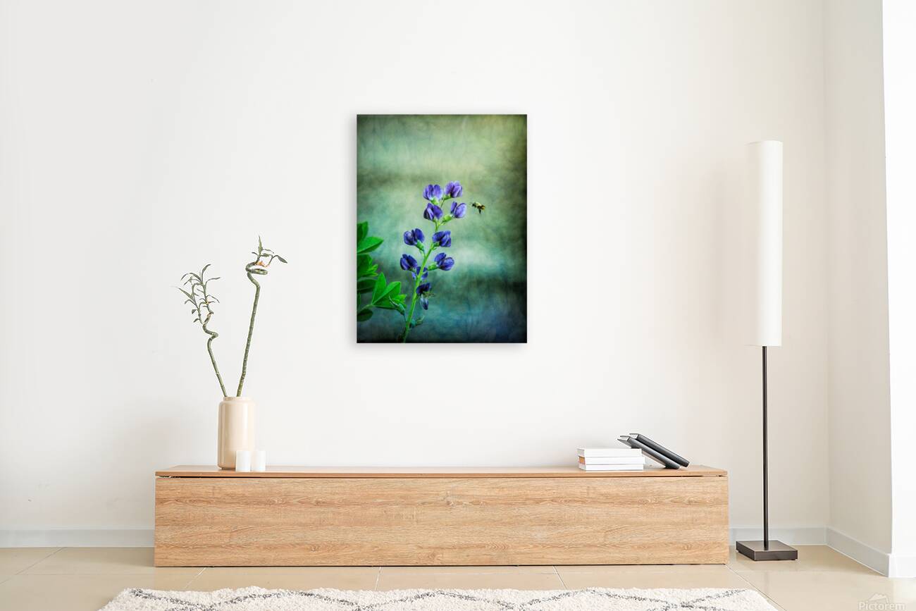 Bee Flying To A Purple Flower Reproduction