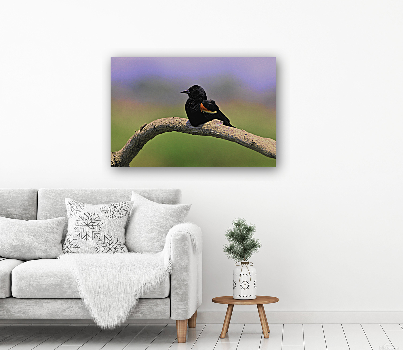 Perched Red Winged Blackbird Reproduction